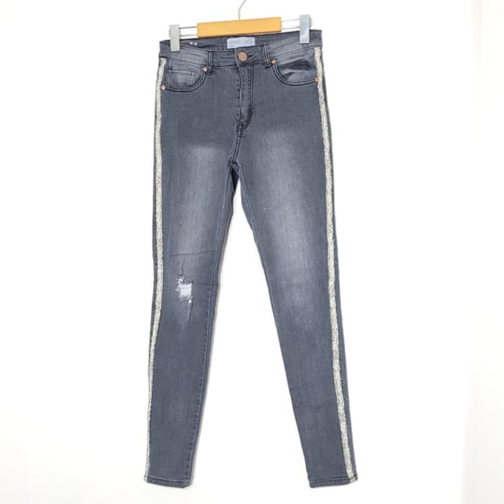🛍️ Eighty Two Charcoal Classic Snakeskin Trim  "Shortie" Skinny Jeans Size 3